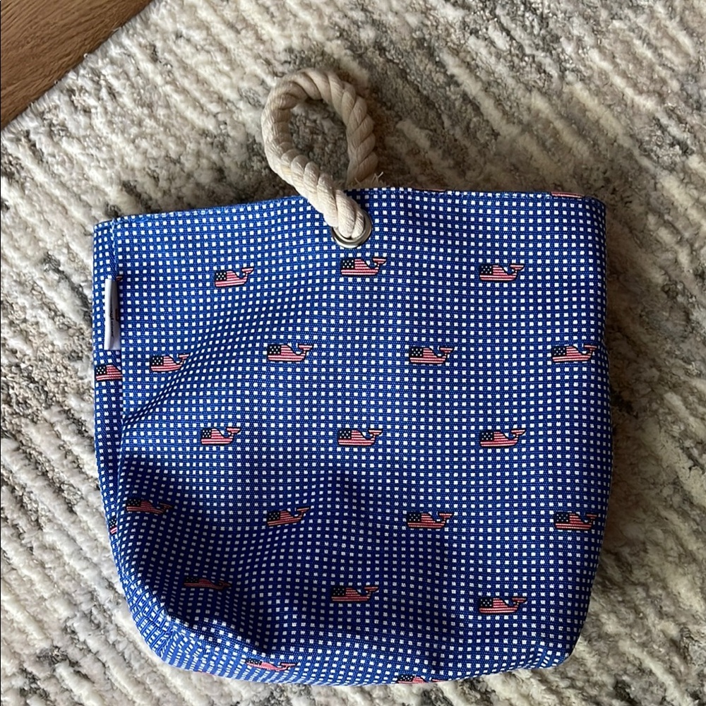 Vineyard Vines Blue and Red Patriotic Gingham  Wine Tote